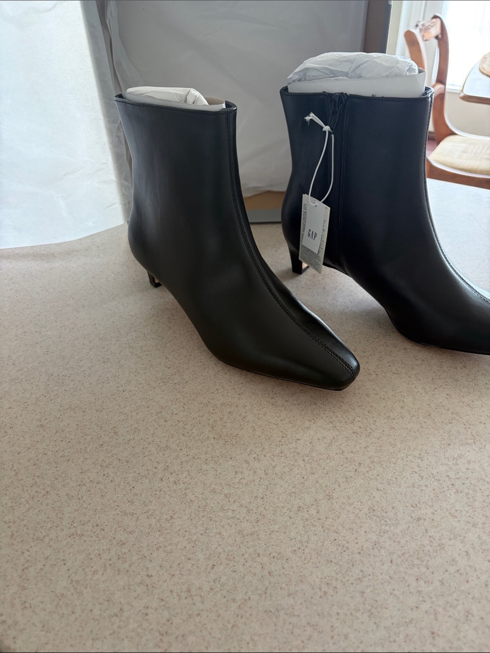 GAP Black Leather Kitten Heel Ankle Boots